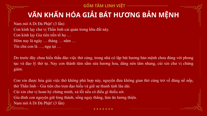 văn khấn hóa giải bát hương bản mệnh