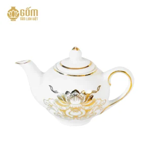 hình ảnh ấm trà thờ men bạch ngọc vẽ vàng 24K