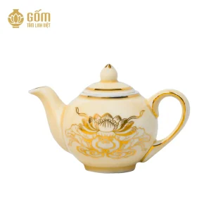 hình ảnh Ấm trà thờ men ngọc trai vẽ vàng 24K chính hãng Gốm tâm linh việt
