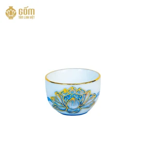 hình ảnh Chén trà thờ men chàm kim vẽ vàng 24K cao cấp