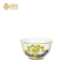 Hình ảnh Bát cơm cúng men lam vẽ vàng Bát Tràng