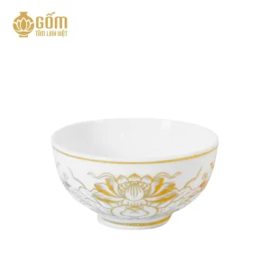 Bát cơm thờ men bạch ngọc vẽ vàng 24K