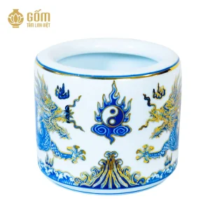 hình ảnh Bát hương men chàm kim họa tiết rồng vẽ vàng 24K