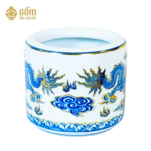 mặt sau của Bát hương men chàm kim họa tiết rồng vẽ vàng 24K