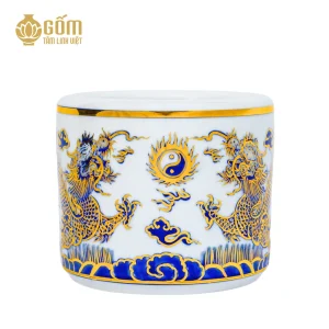 Hình ảnh Bát hương men lam vẽ vàng họa tiết rồng