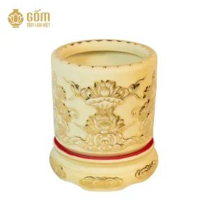 hình ảnh mặt trước Bát hương men ngọc trai họa tiết hoa sen đắp nổi vẽ vàng 24K