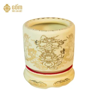 hình ảnh Bát hương men ngọc trai họa tiết hoa sen vẽ vàng 24K
