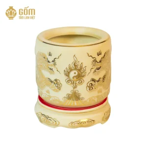 hình ảnh Bát hương men ngọc trai họa tiết rồng đắp nổi vẽ vàng 24K đẹp