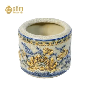 Bát hương men rạn Bát Tràng họa tiết hoa sen