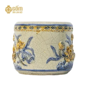 Bát hương men rạn Bát Tràng họa tiết hoa sen