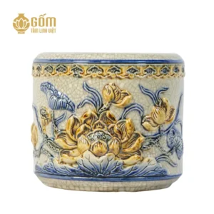Bát hương men rạn Bát Tràng họa tiết hoa sen