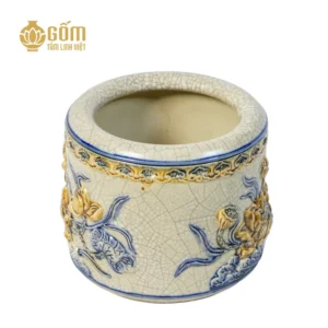 Bát hương men rạn Bát Tràng họa tiết hoa sen