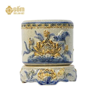 Bát hương men rạn Bát Tràng họa tiết hoa sen