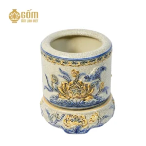 Bát hương men rạn Bát Tràng họa tiết hoa sen