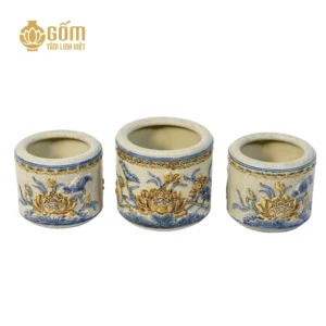 Bát hương men rạn Bát Tràng họa tiết hoa sen