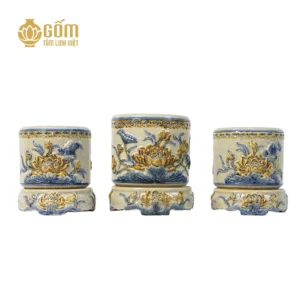 Bát hương men rạn Bát Tràng họa tiết hoa sen