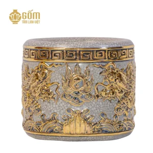 Hình ảnh Bát hương men rạn vẽ vàng họa tiết rồng đắp nổi