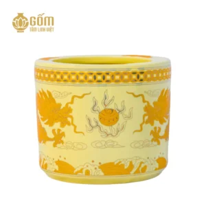 Bát hương men vàng tài lộc họa tiết rồng Bát Tràng
