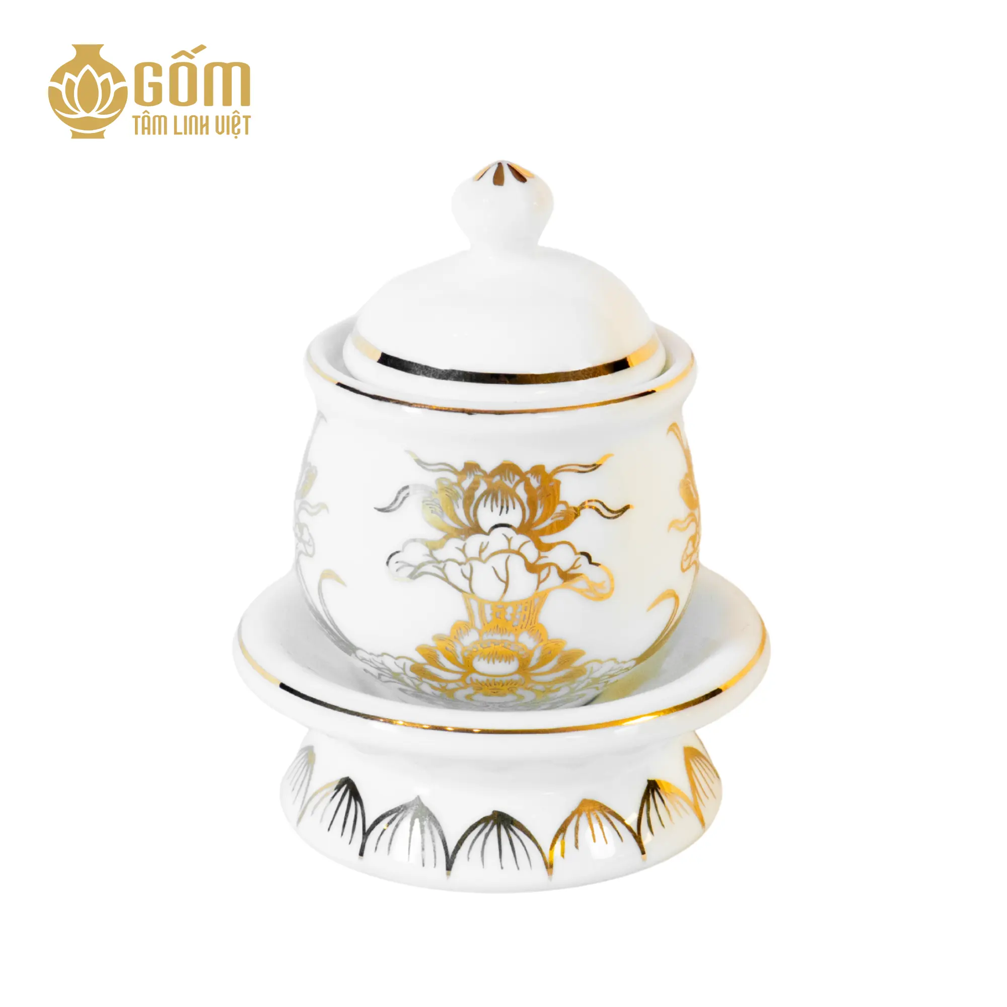 hình ảnh Bát sâm men bạch ngọc vẽ vàng 24K