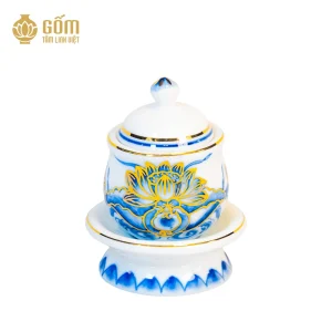 mẫu Bát sâm men chàm kim vẽ vàng 24K chính hãng