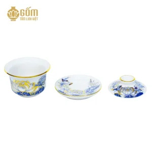 Hình ảnh Bát sâm thờ men lam vẽ vàng