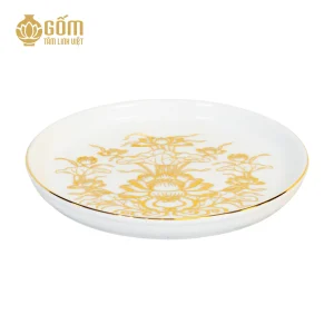 đĩa đơn của Bộ ấm trà thờ 3 chén men bạch ngọc vẽ vàng 24K