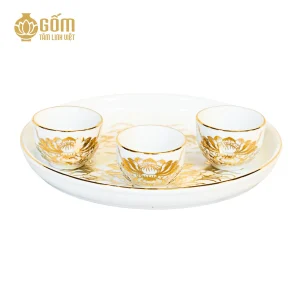 Bộ ấm trà thờ 3 chén men bạch ngọc không ấm
