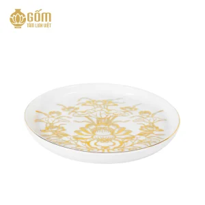 Bộ ấm trà thờ 5 chén men bạch ngọc vẽ vàng 24K phần đĩa