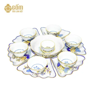 Hình ảnh Bộ bát đĩa hoa mặt trời men lam vẽ vàng