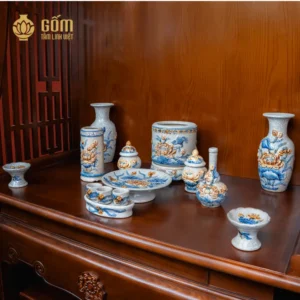 Bộ đồ thờ 1 bát hương hoa sen men rạn