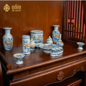 Bộ đồ thờ 1 bát hương hoa sen men rạn