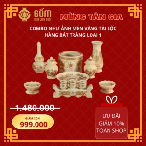 Bộ đồ thờ tân gia 1 bát hương men vàng tài lộc Bát Tràng