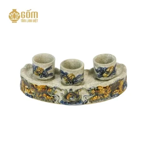 Hình ảnh Bộ kỷ cong 3 chén men rạn họa tiết rồng