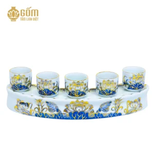 Hình ảnh Bộ kỷ cong 5 chén men lam vẽ vàng