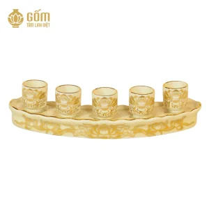 mẫu bộ kỷ ngai lẻ 5 chén men ngọc trai vẽ vàng 24K chính hãng