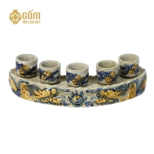 Hình ảnh Bộ kỷ cong 5 chén men rạn họa tiết rồng