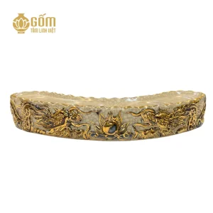 Hình ảnh Bộ kỷ cong 5 chén men rạn vẽ vàng họa tiết rồng đắp nổi