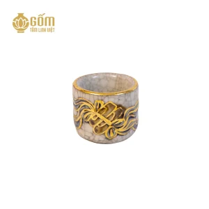 Hình ảnh Bộ kỷ cong 5 chén men rạn vẽ vàng họa tiết rồng đắp nổi