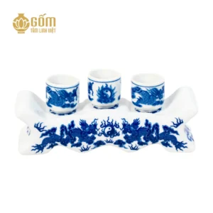 Bộ kỷ ngai 3 chén men lam chàm cổ