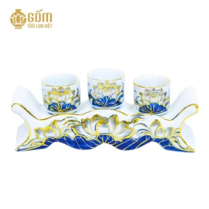 Hình ảnh Bộ kỷ ngai 3 chén men lam vẽ vàng