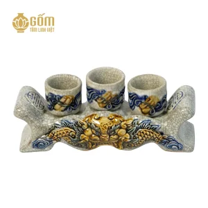 Hình ảnh Bộ kỷ ngai 3 chén men rạn họa tiết rồng