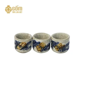 Hình ảnh Bộ kỷ ngai 3 chén men rạn họa tiết rồng