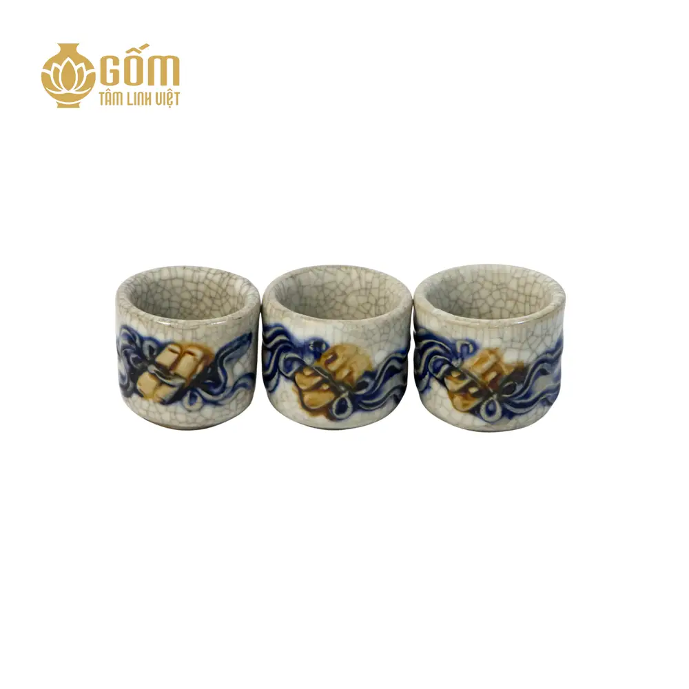 Hình ảnh Bộ kỷ ngai 3 chén men rạn họa tiết rồng