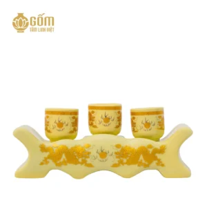 Bộ kỷ ngai 3 chén men vàng tài lộc Bát Tràng