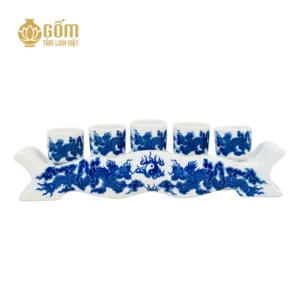 Bộ kỷ ngai 5 chén men lam chàm cổ