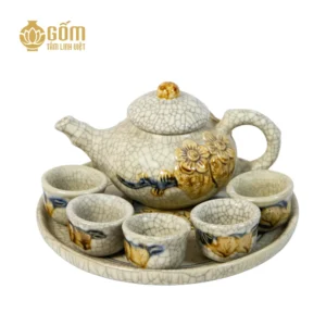 Bộ trà thờ 5 chén men rạn Bát Tràng