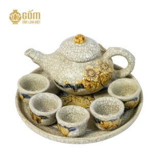 Bộ trà thờ 5 chén men rạn Bát Tràng