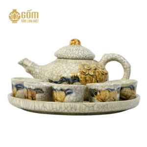 Bộ trà thờ 5 chén men rạn Bát Tràng