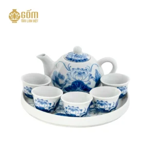 Bộ trà thờ men lam Bát Tràng ch