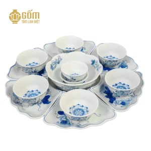 Bộ bát đĩa hoa mặt trời men lam Bát Tràng